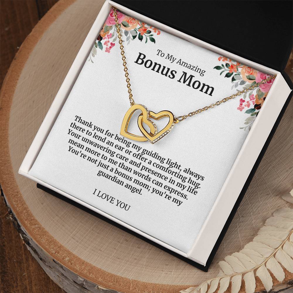 To My Amazing Bonus Mom Double Hearts Necklace