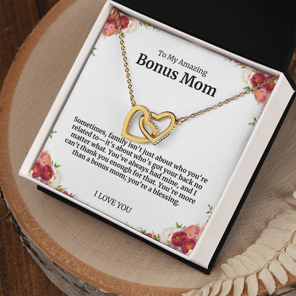 To My Amazing Bonus Mom Double Hearts Necklace