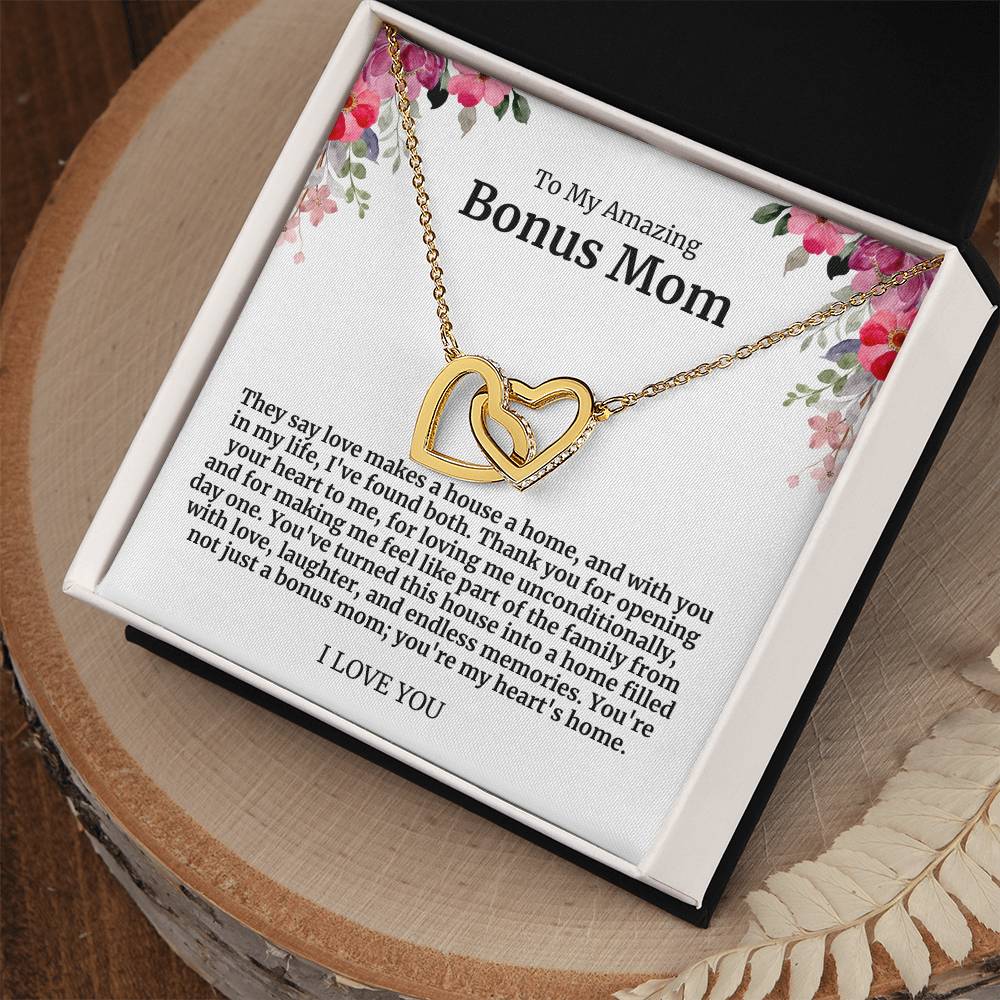 To My Amazing Bonus Mom Double Hearts Necklace