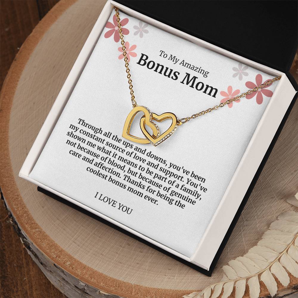 To My Amazing Bonus Mom Double Hearts Necklace