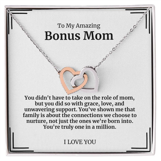 To My Amazing Bonus Mom Double Hearts Necklace