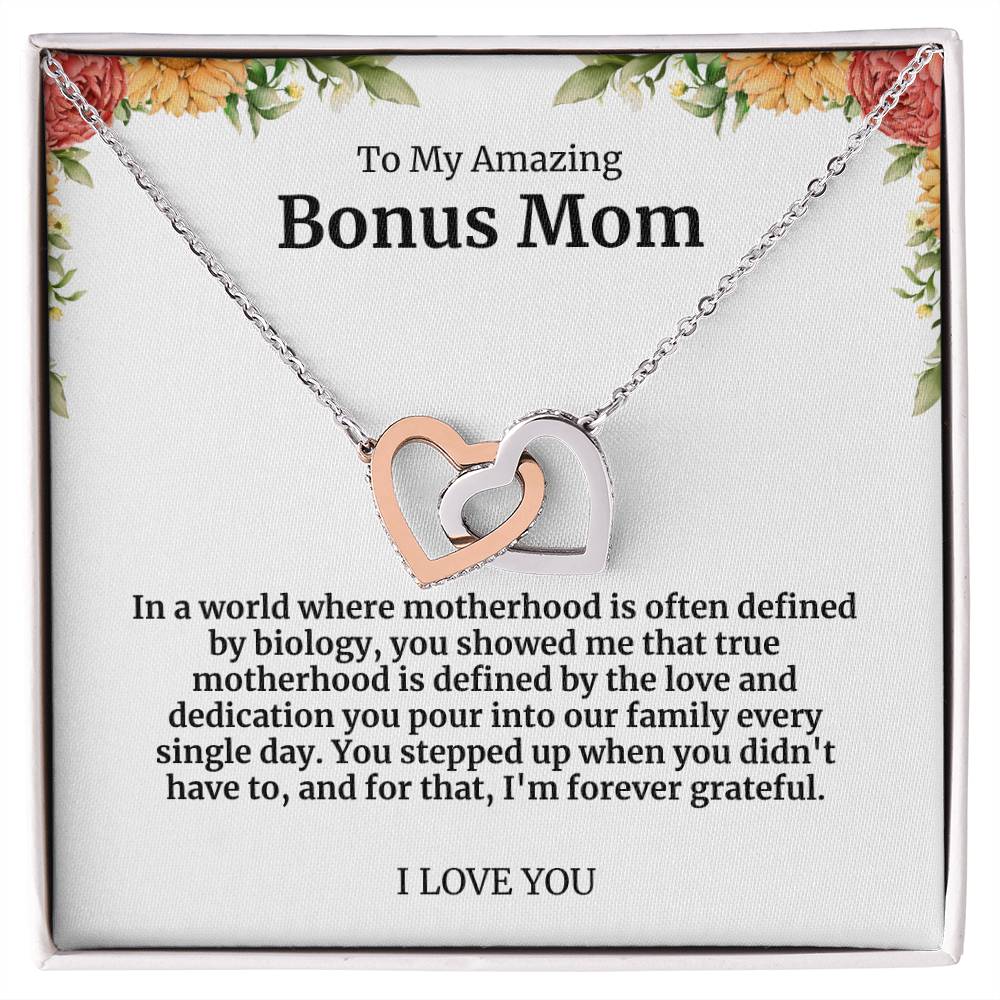 To My Amazing Bonus Mom Double Hearts Necklace