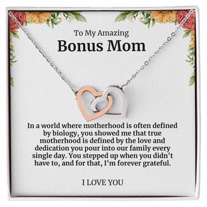 To My Amazing Bonus Mom Double Hearts Necklace