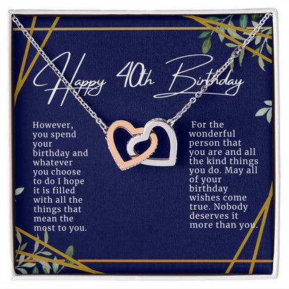 Happy 40th Birthday Hearts Necklace