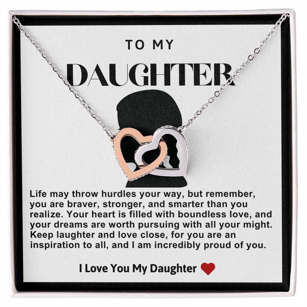 Daughter Double Heart Necklace- Braided Hair