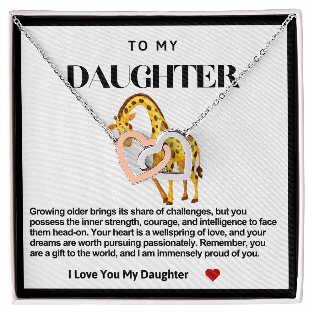 Daughter Double Heart Necklace- Giraffe