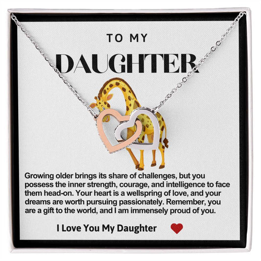 Daughter Double Heart Necklace- Giraffe