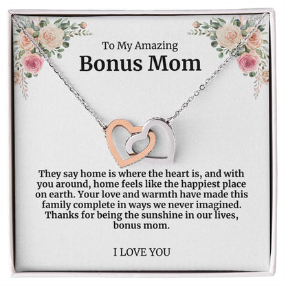 To My Amazing Bonus Mom Double Hearts Necklace