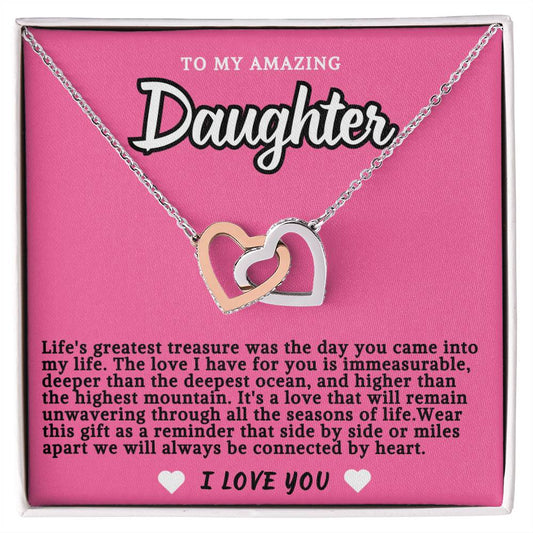 Pink Design Daughter Hearts Necklace