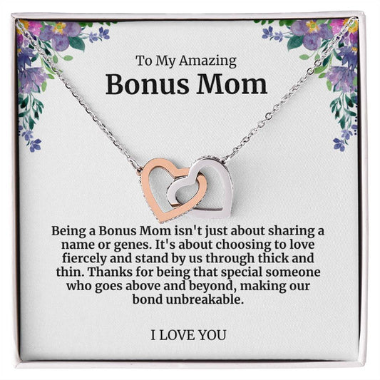 To My Amazing Bonus Mom Double Hearts Necklace