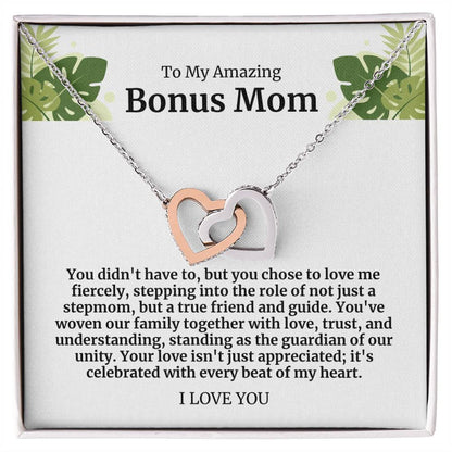 To My Amazing Bonus Mom Double Hearts Necklace