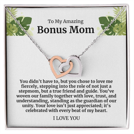 To My Amazing Bonus Mom Double Hearts Necklace