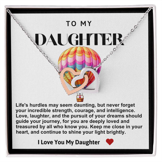 Daughter Double Heart Necklace- Hot Air Balloon