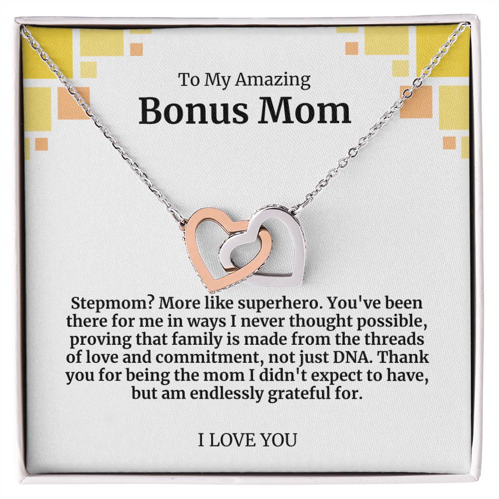 To My Amazing Bonus Mom Double Hearts Necklace