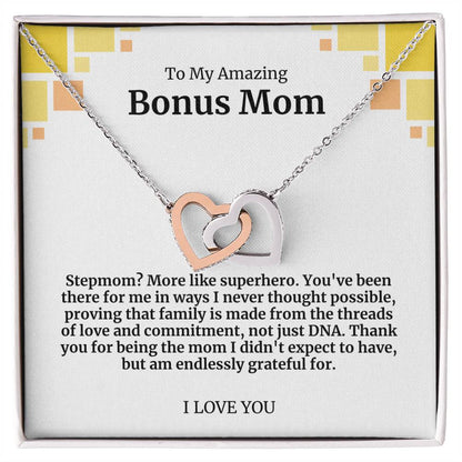 To My Amazing Bonus Mom Double Hearts Necklace