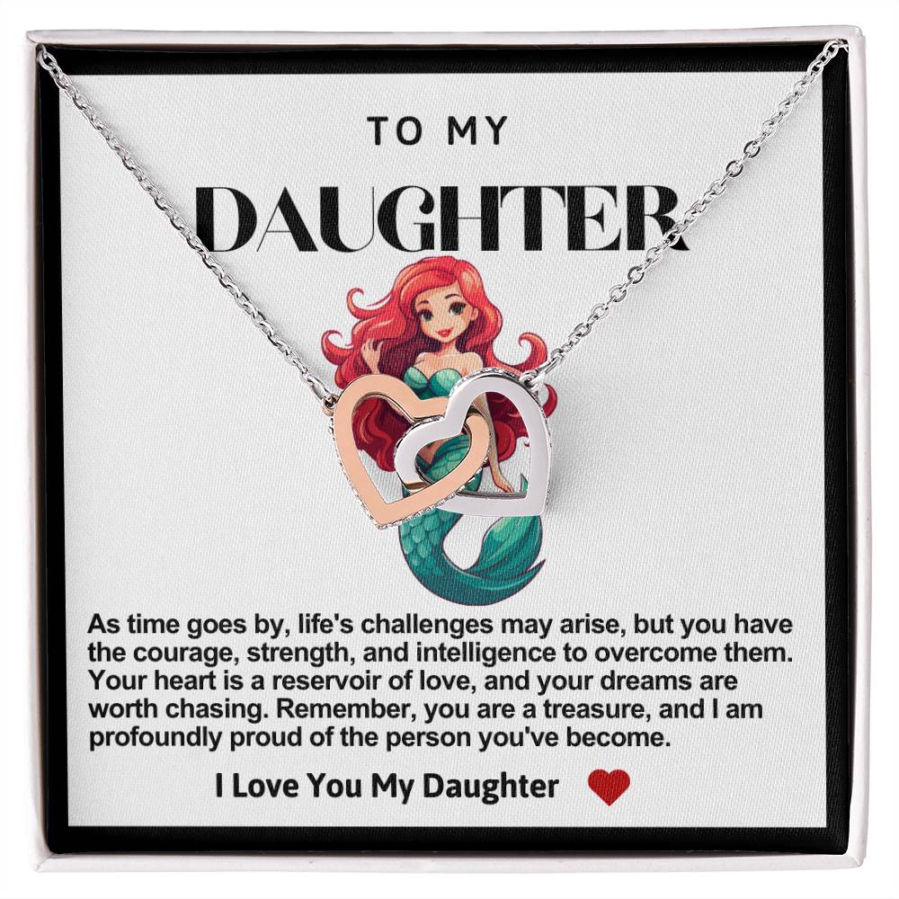 Daughter Double Heart Necklace- Mermaid