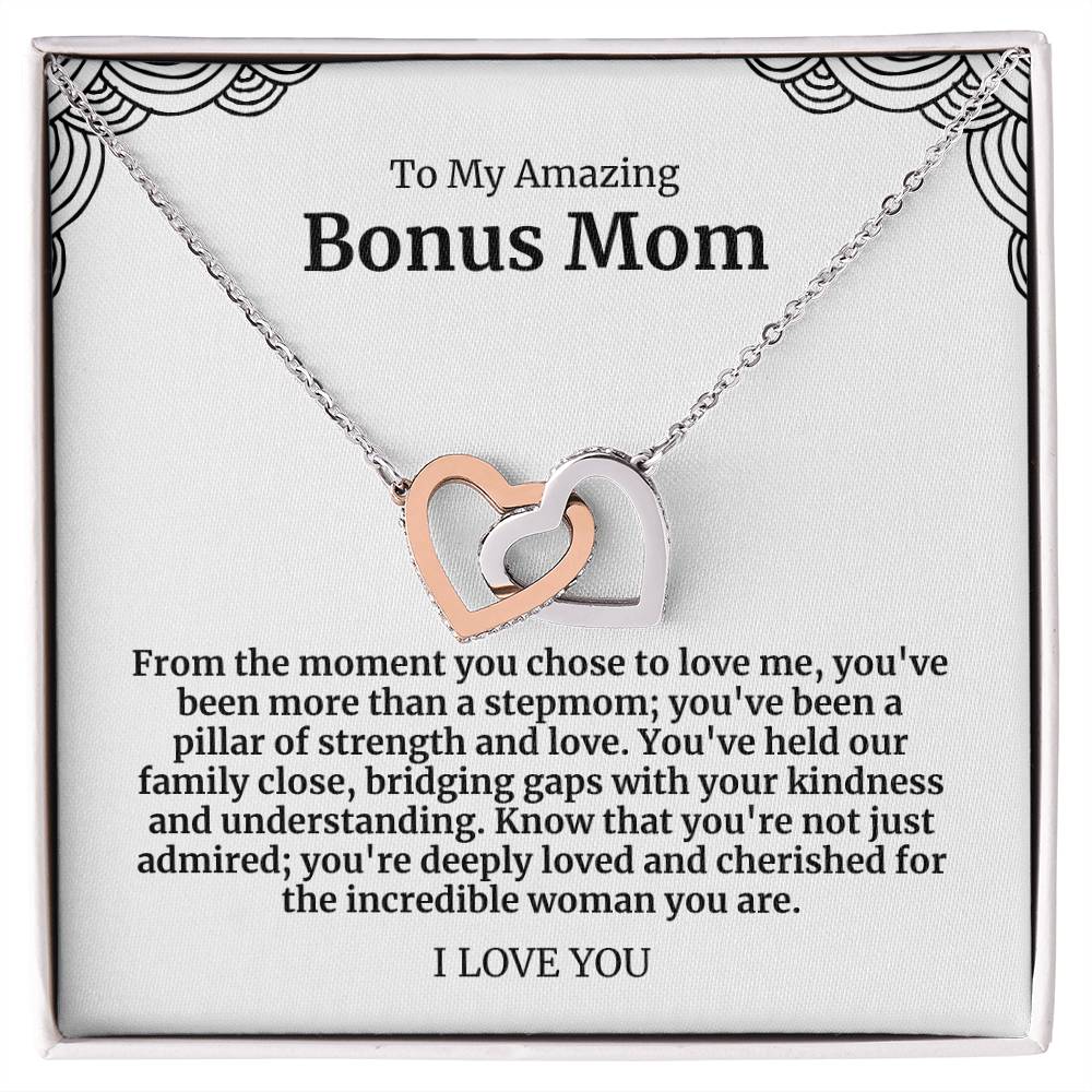 To My Amazing Bonus Mom Double Hearts Necklace