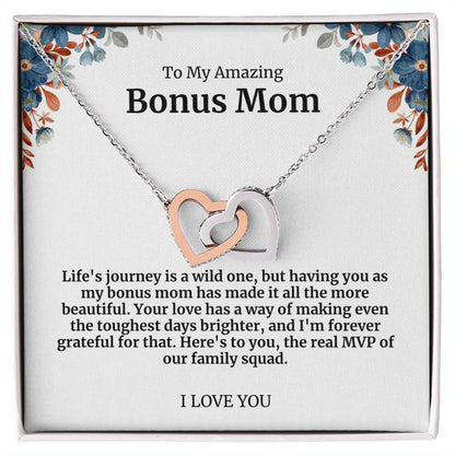 To My Amazing Bonus Mom Double Hearts Necklace