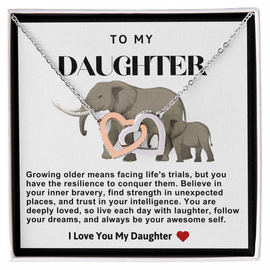 Daughter Double Heart Necklace- Elephant