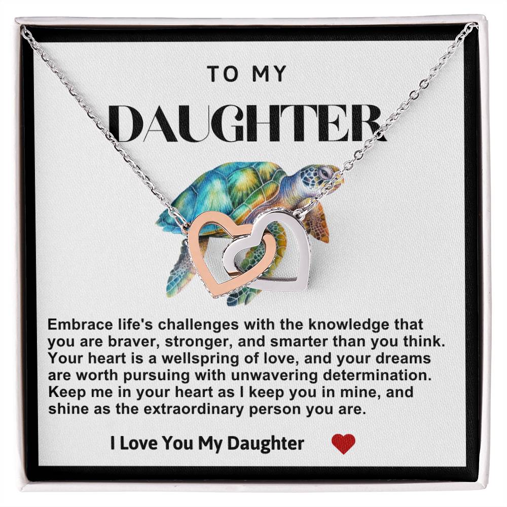 Daughter Double Heart Necklace-Sea Turtle