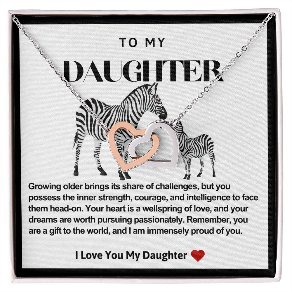 Daughter Double Heart Necklace- Zebra