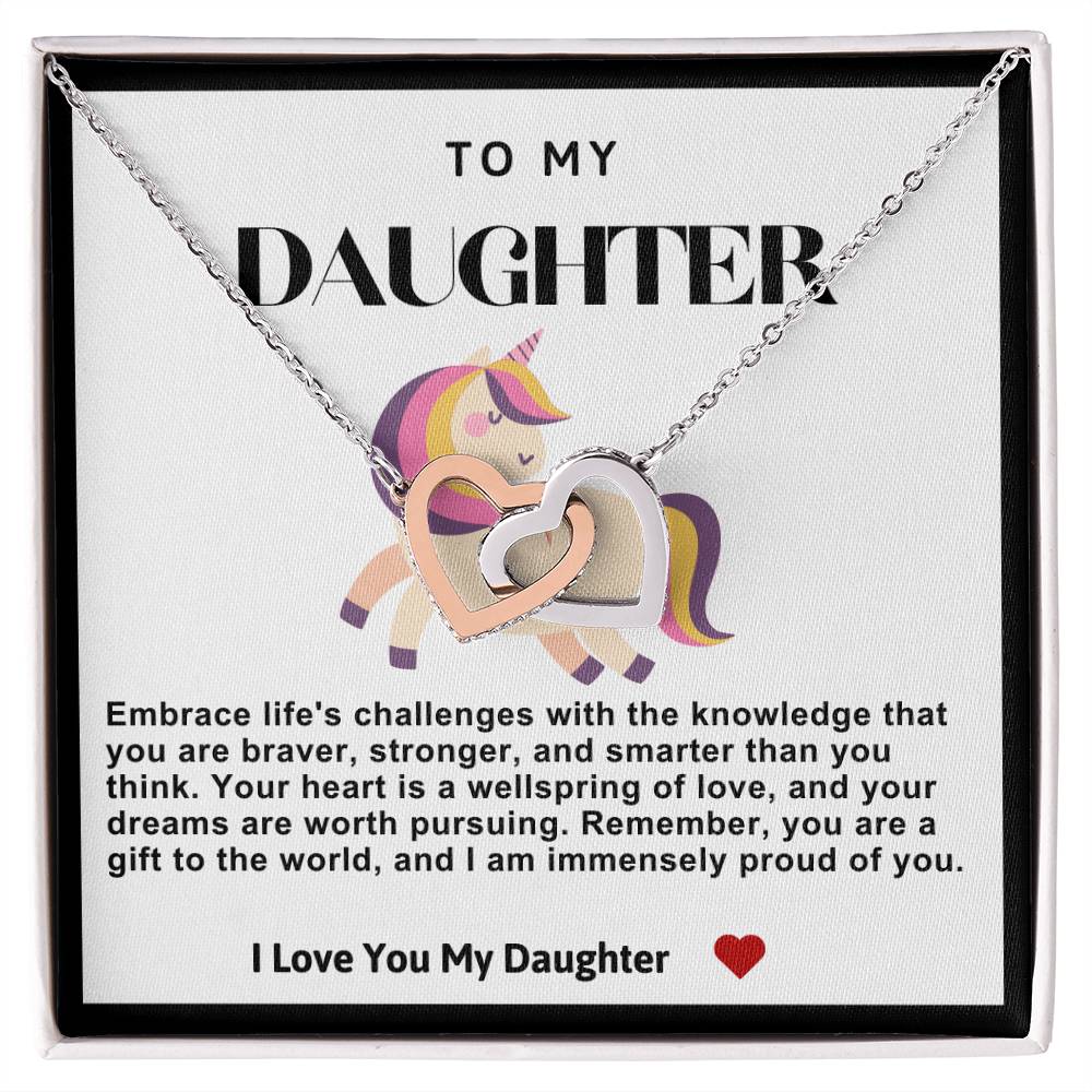 Daughter Double Heart Necklace-Unicorn