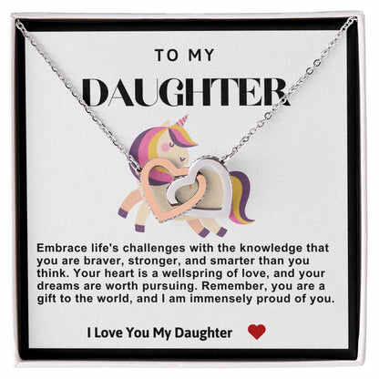 Daughter Double Heart Necklace-Unicorn