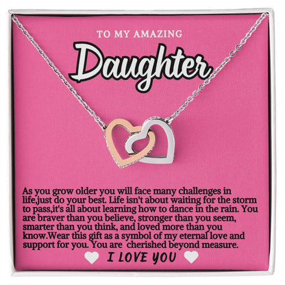 Pink Design Daughter Hearts Necklace