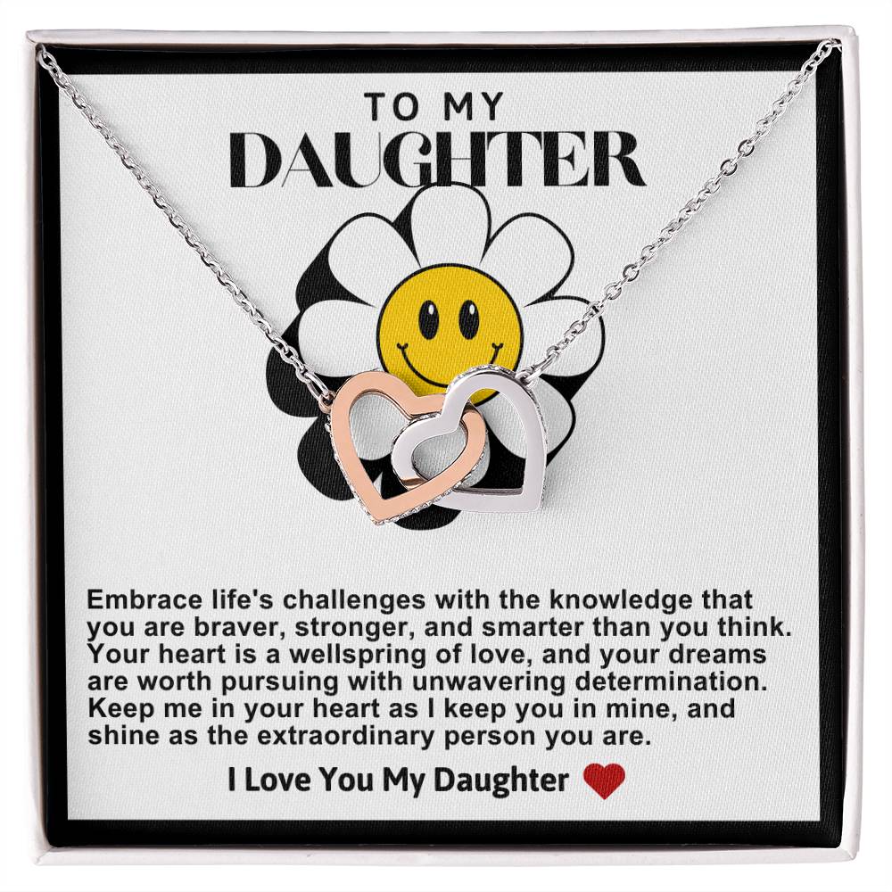 Daughter Double Heart Necklace- Daisy Smiley Face