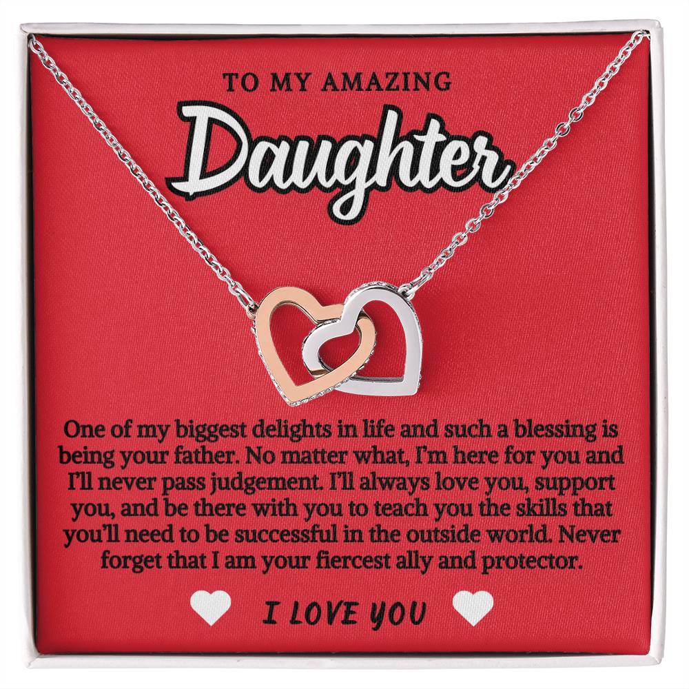 To Daughter From Father Double Hearts Necklace