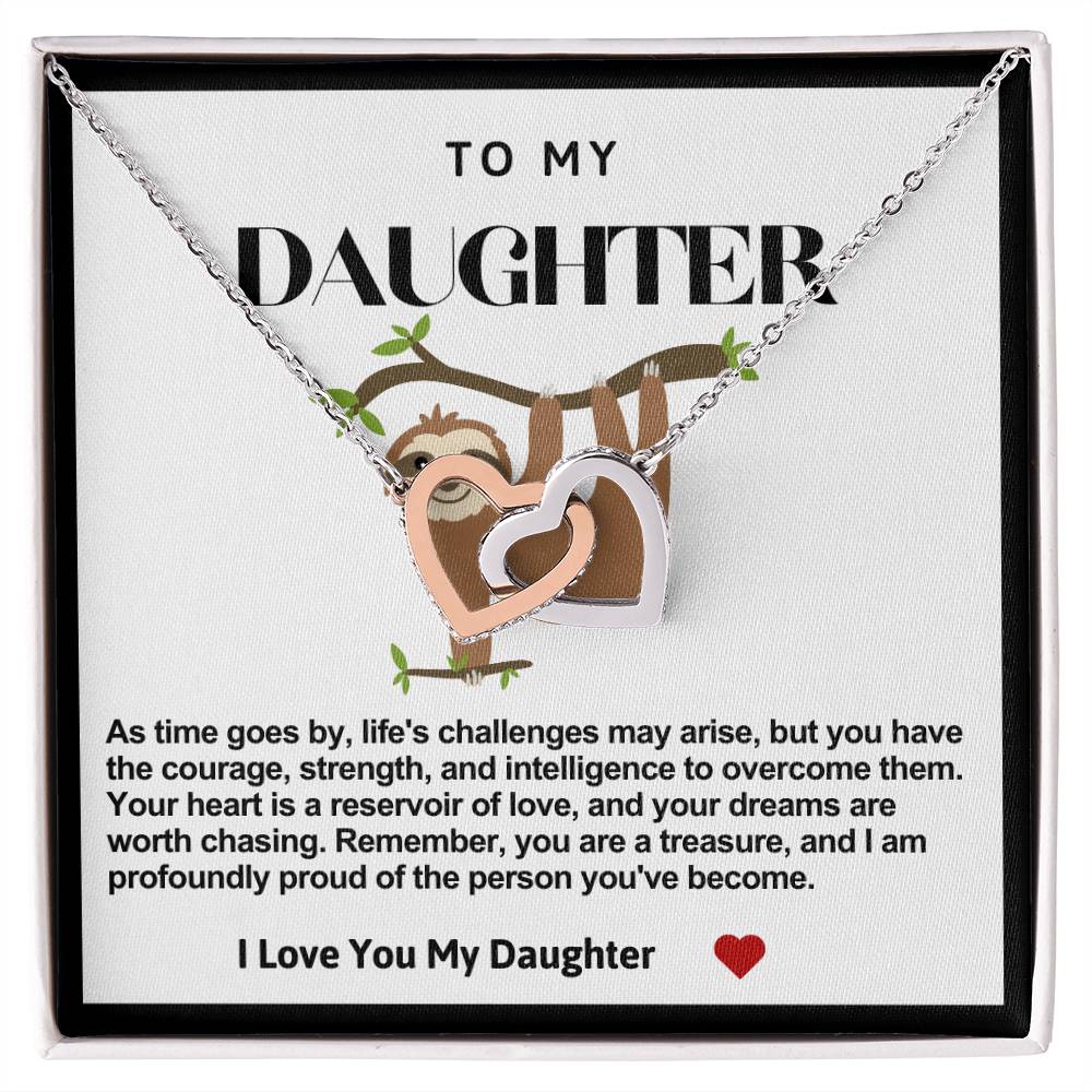 Daughter Double Heart Necklace- Sloth