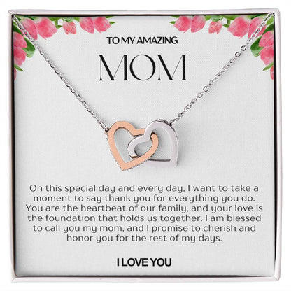 To My Amazing Mom Double Hearts Necklace