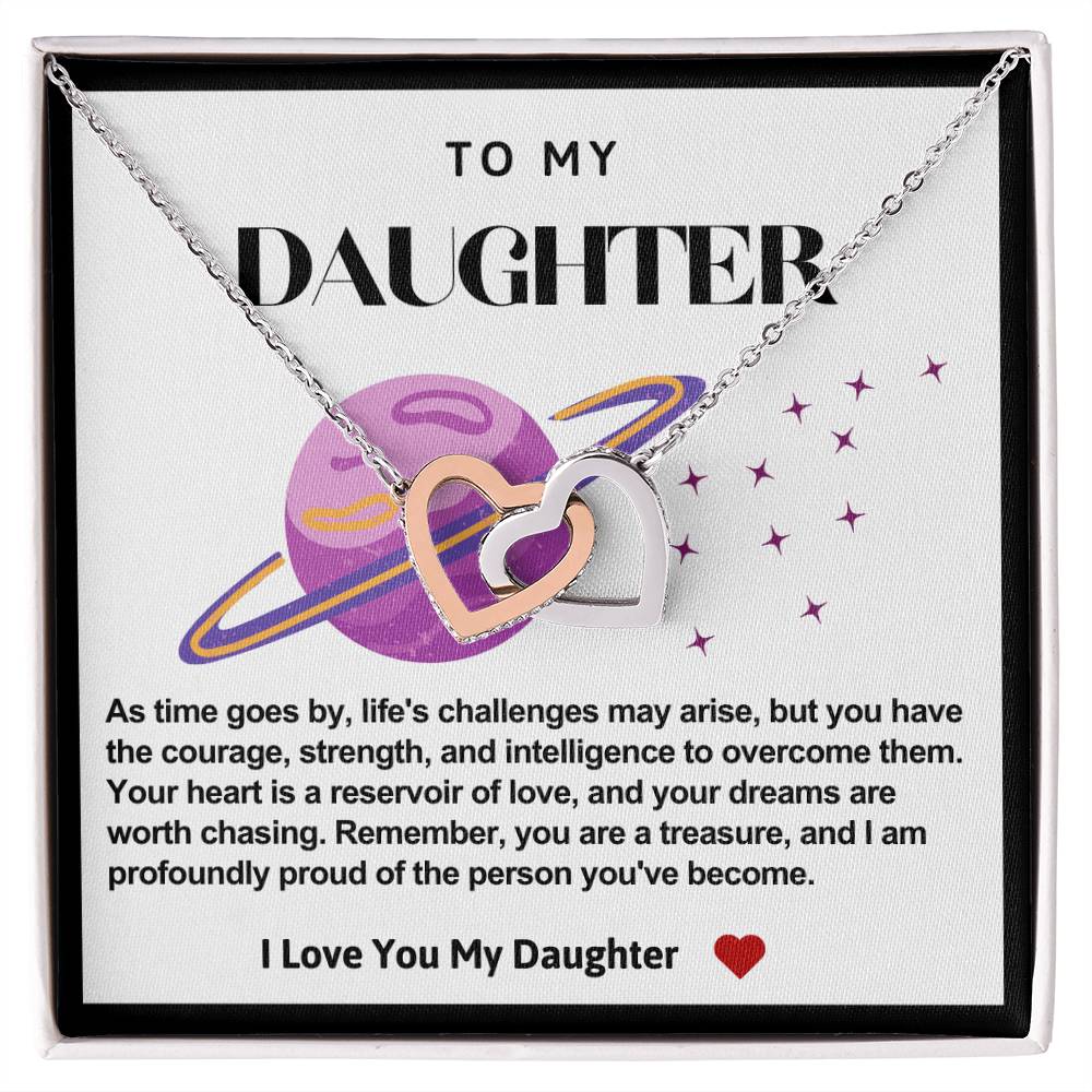 Daughter Double Heart Necklace- Planets