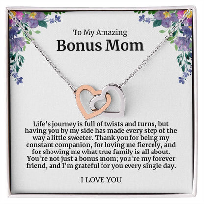 To My Amazing Bonus Mom Double Hearts Necklace