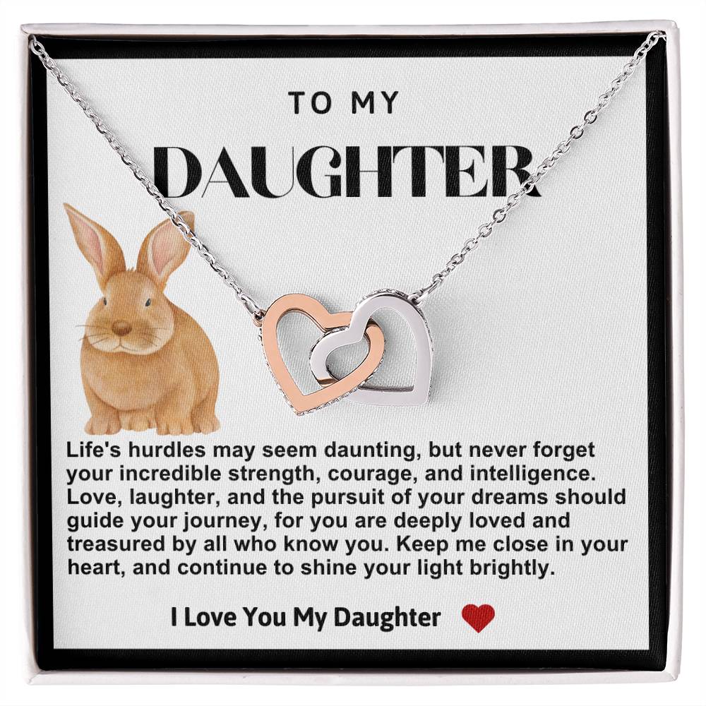 Daughter Double Heart Necklace- Rabbit