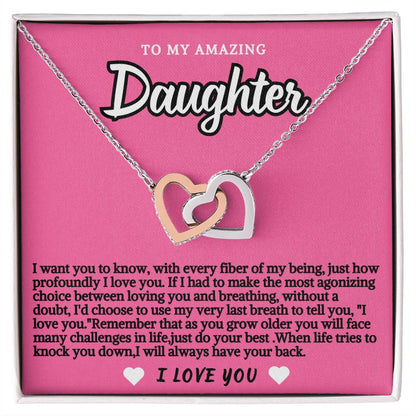 Pink Design Daughter Hearts Necklace