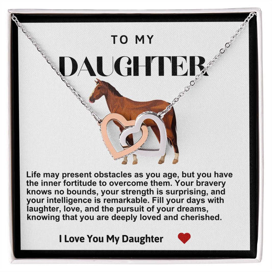 Daughter Double Heart Necklace- Horse