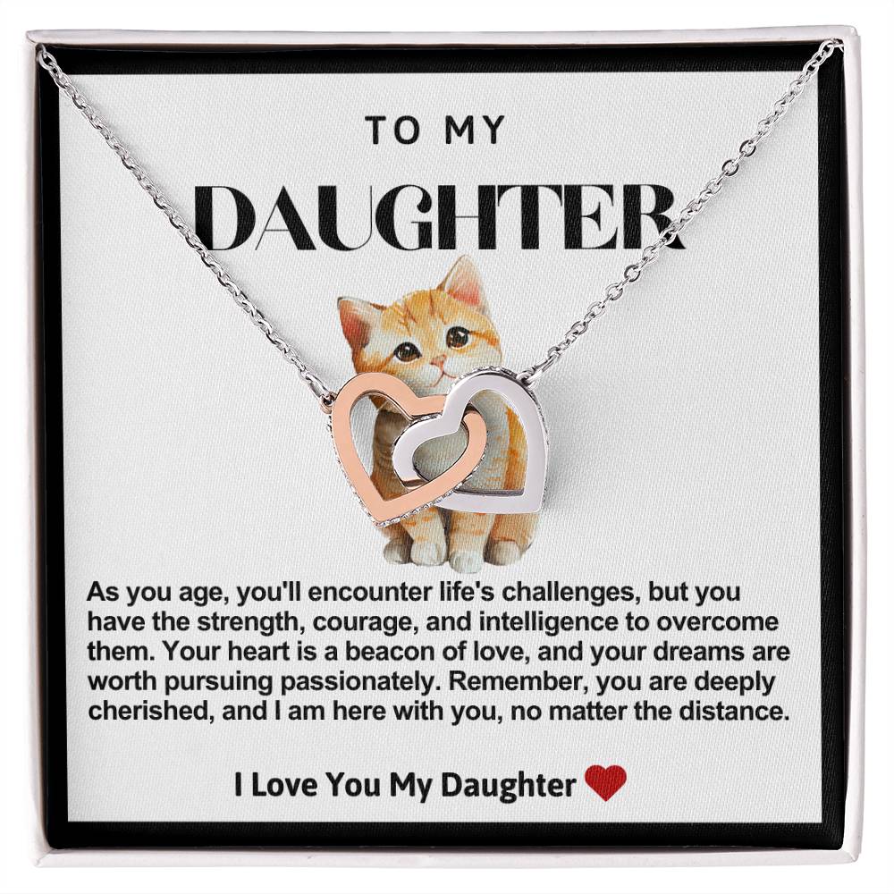 Daughter Double Heart Necklace- Kitten