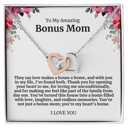 To My Amazing Bonus Mom Double Hearts Necklace