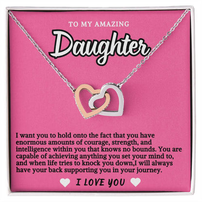 Pink Design Daughter Hearts Necklace