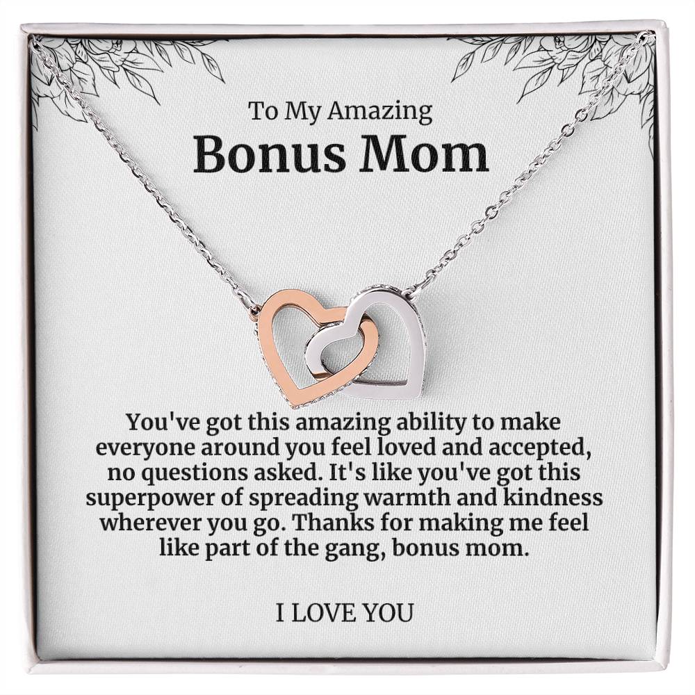 To My Amazing Bonus Mom Double Hearts Necklace