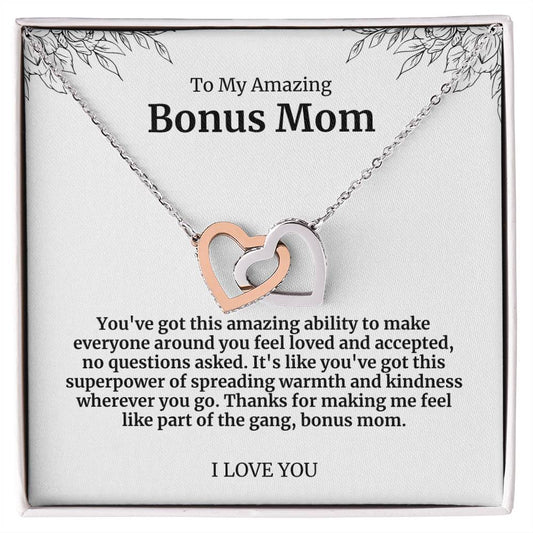 To My Amazing Bonus Mom Double Hearts Necklace