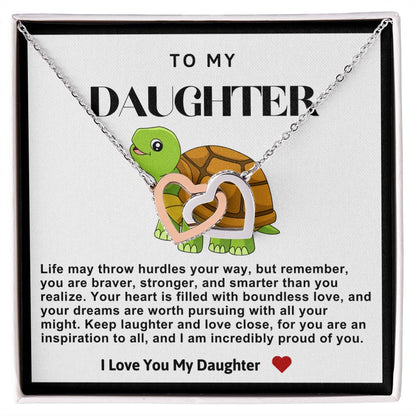 Daughter Double Heart Necklace- Turtle