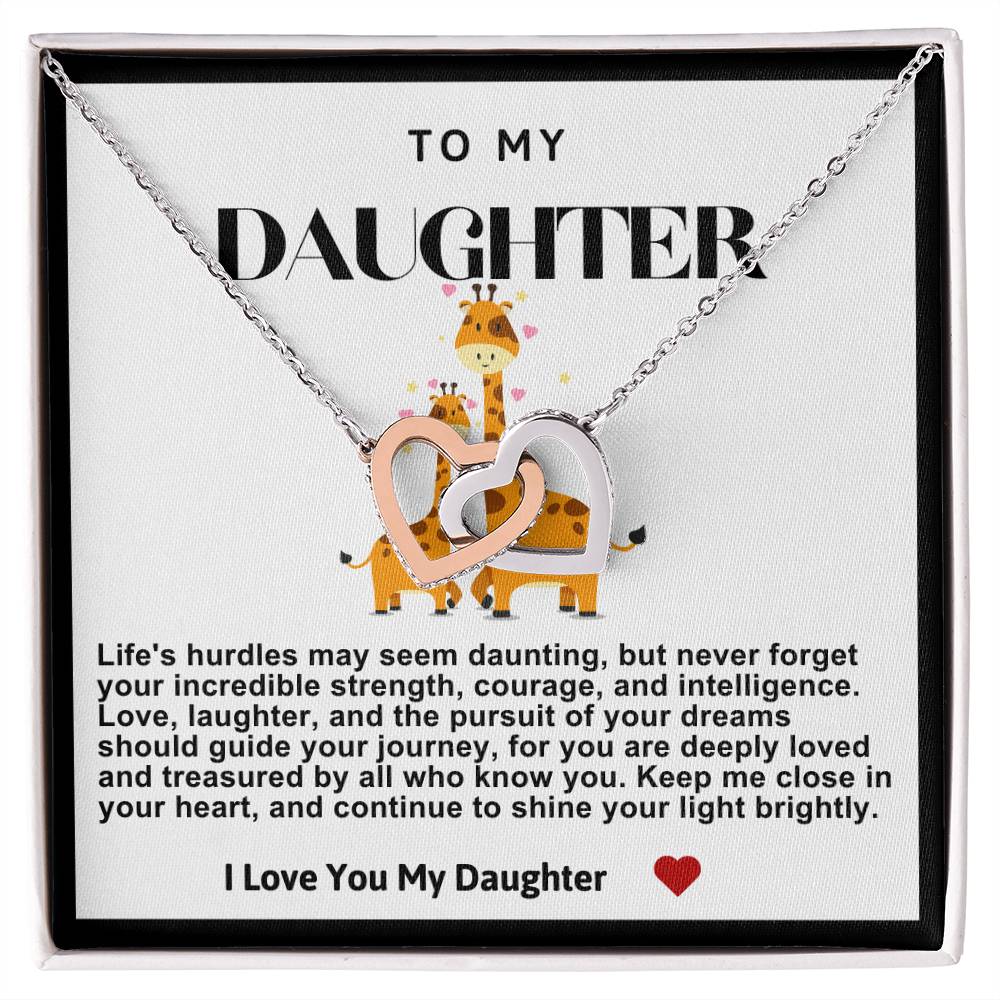 Daughter Double Heart Necklace- Giraffe