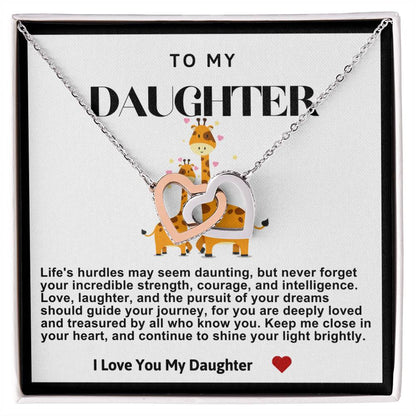 Daughter Double Heart Necklace- Giraffe