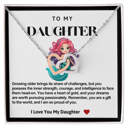 Daughter Double Heart Necklace- Mermaid