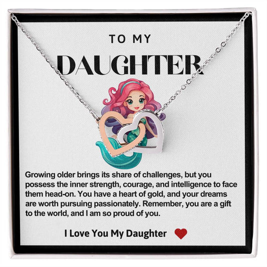 Daughter Double Heart Necklace- Mermaid