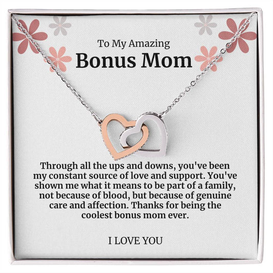 To My Amazing Bonus Mom Double Hearts Necklace