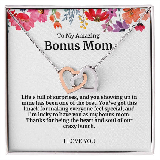 To My Amazing Bonus Mom Double Hearts Necklace