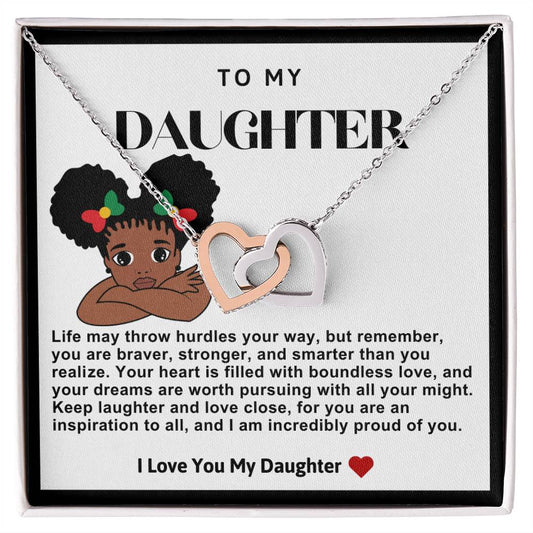 Daughter Double Heart Necklace- Afro Puffs